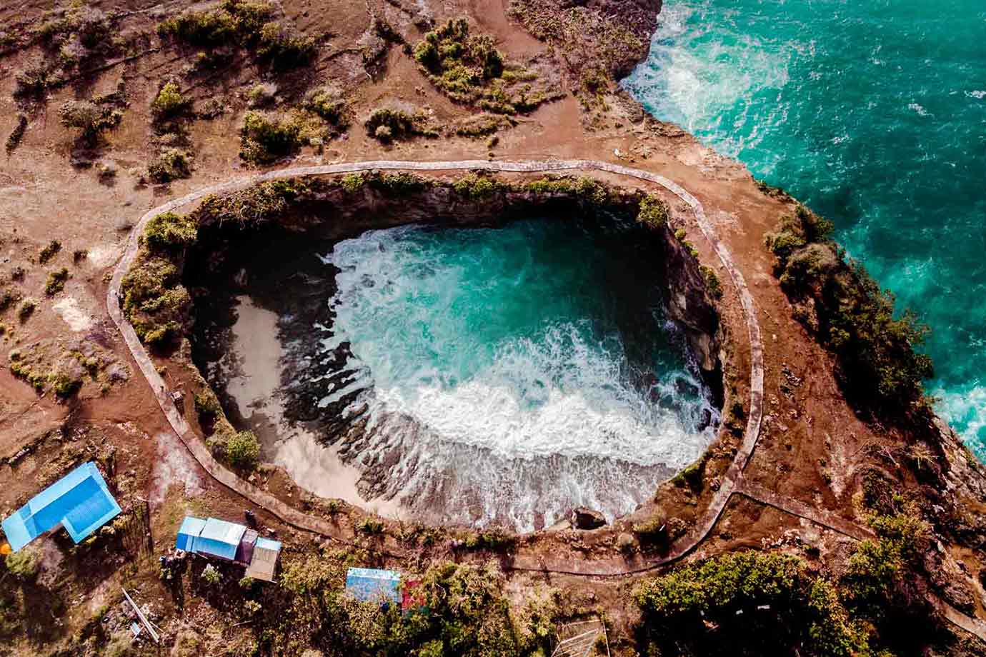 Aerial view of Angel’s Billabong Beach and Broken Beach
