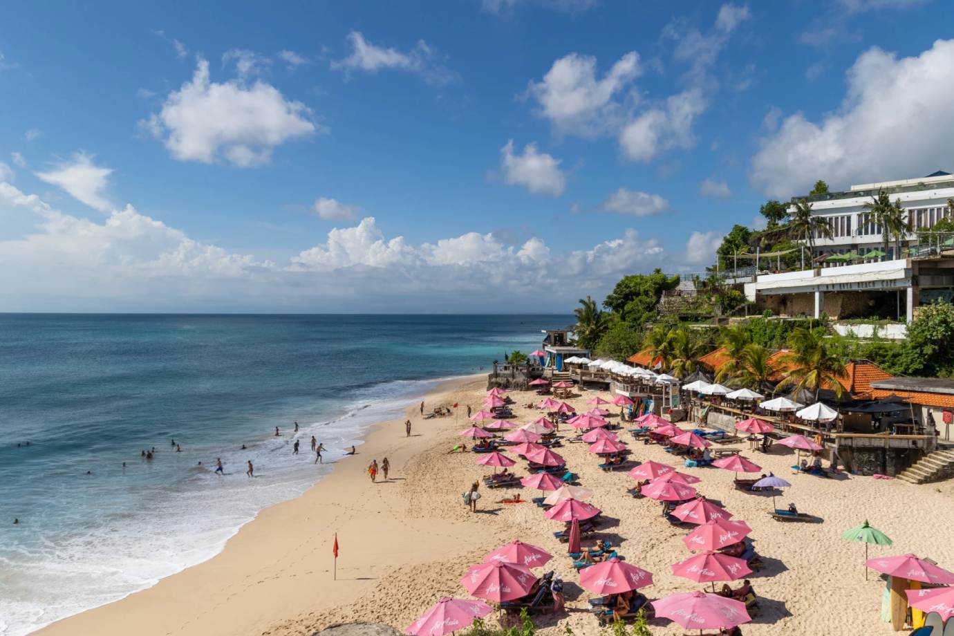 Pink Umbrellas on Dreamland Beach