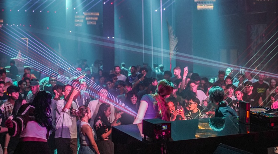 DJs and dancers at Odin Bali club