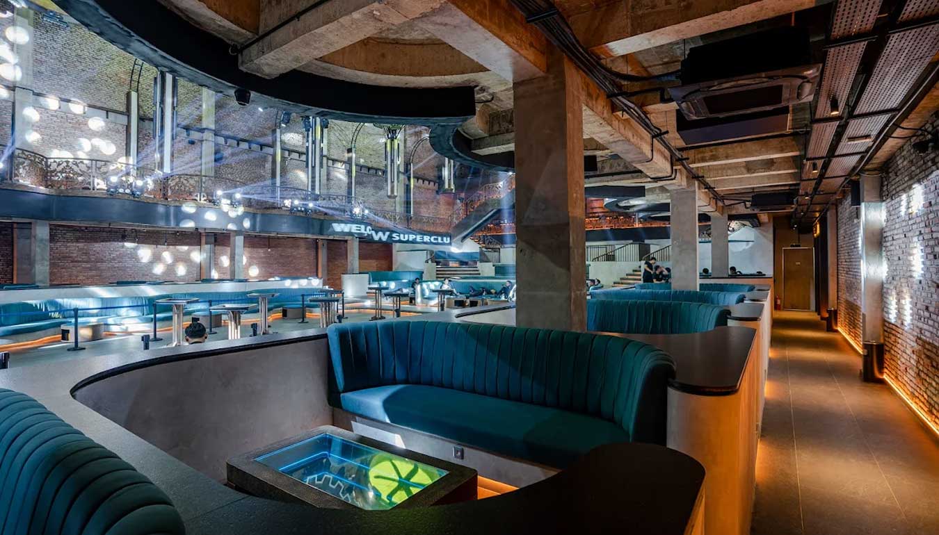 Interior of Atlas Super Club - sofas and tables