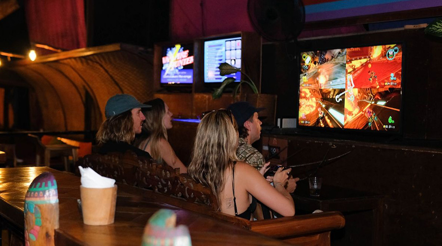 Playing video games at Tuesday Game Night