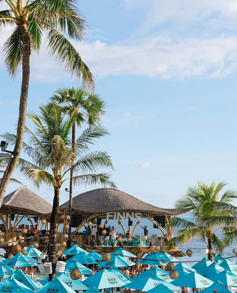Sun loungers and bars at Finns Beach Club