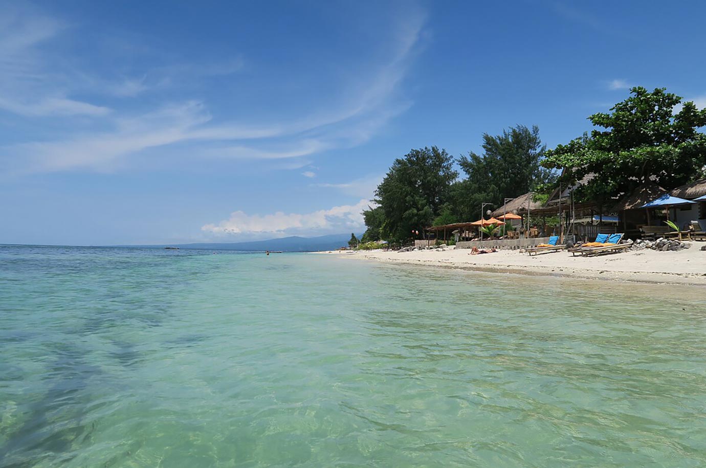 Gili Air beach with sun loungers