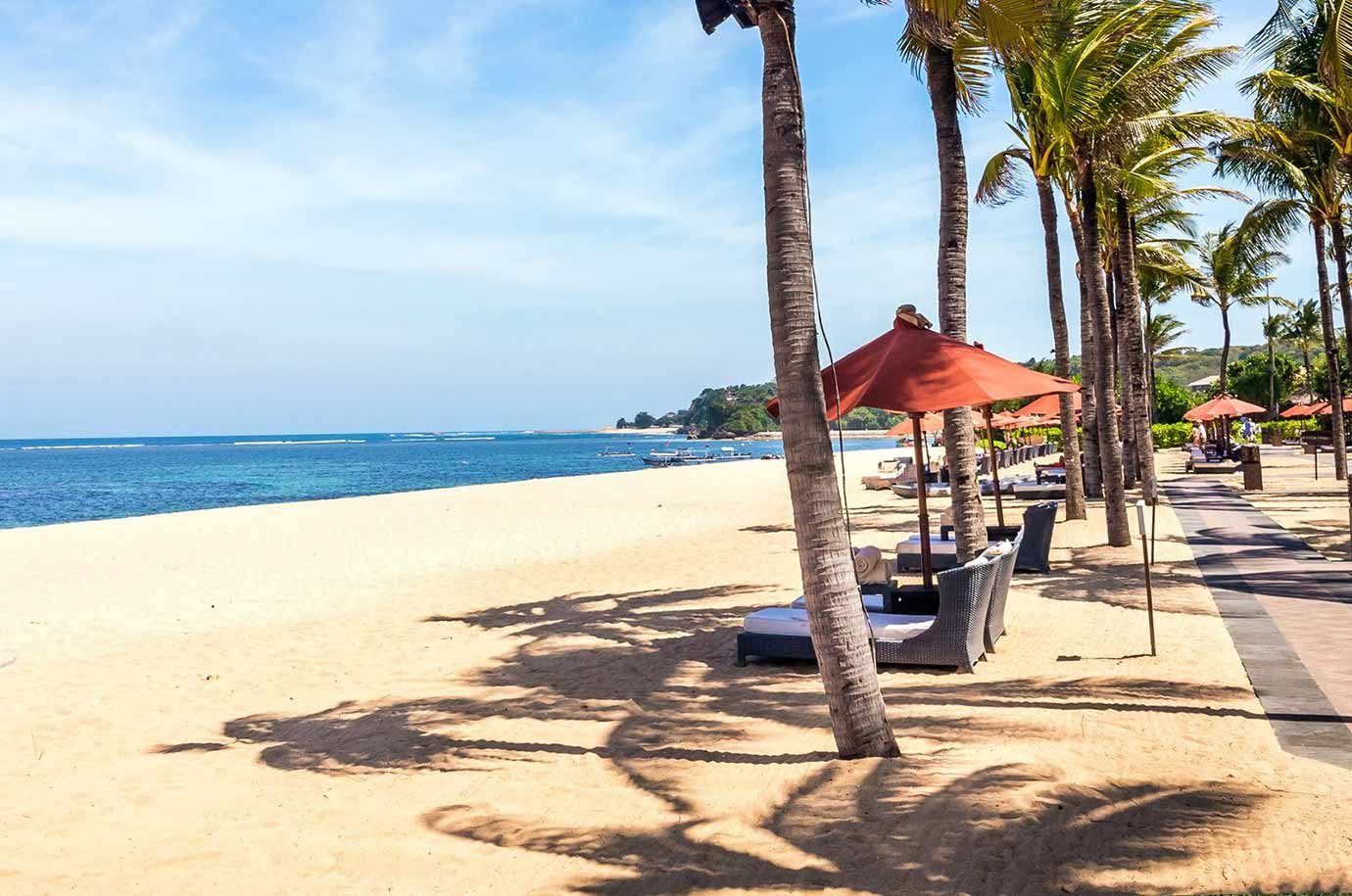 Sun loungers on Geger Beach in Nusa Dua