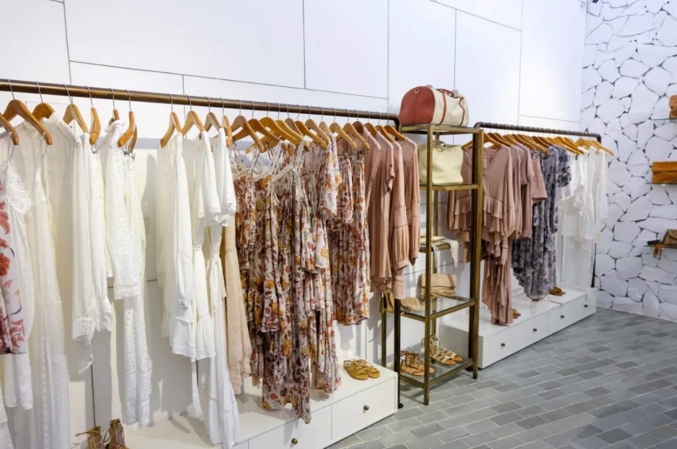 Elegant woman dresses in boutique of Seminyak