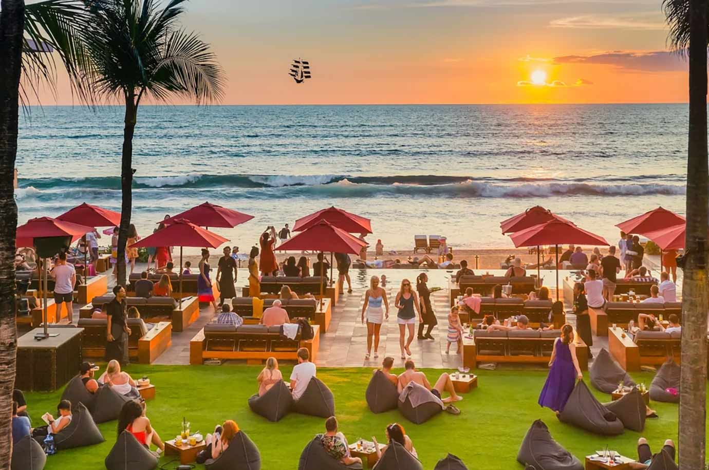 Sunset from the beach club in Seminyak