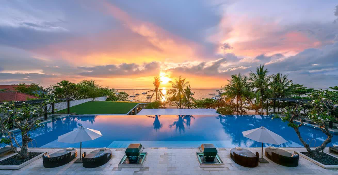Sunset view from the pool near InterContinental Bali Sanur Resort