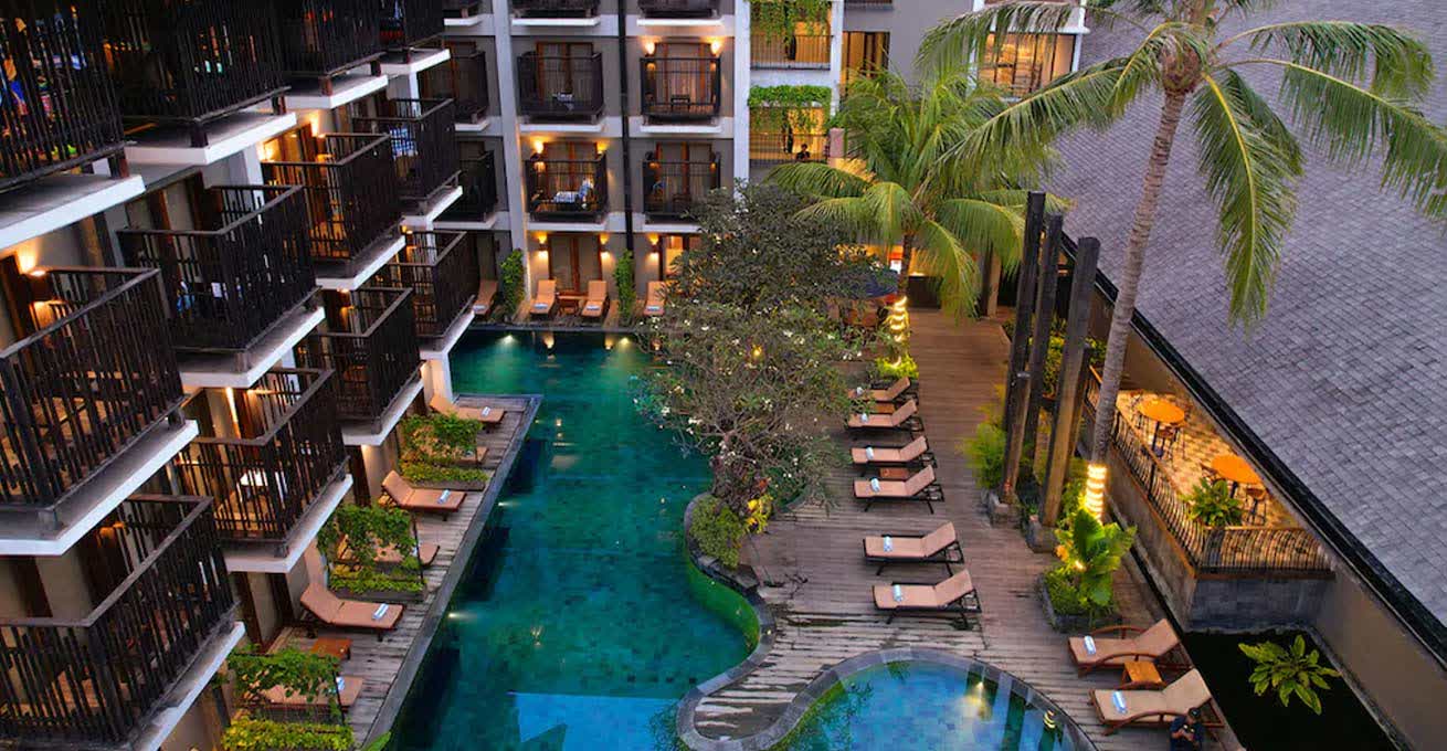 Aerial view on THE 1O1 Bali Oasis Sanur and the lounge-zone