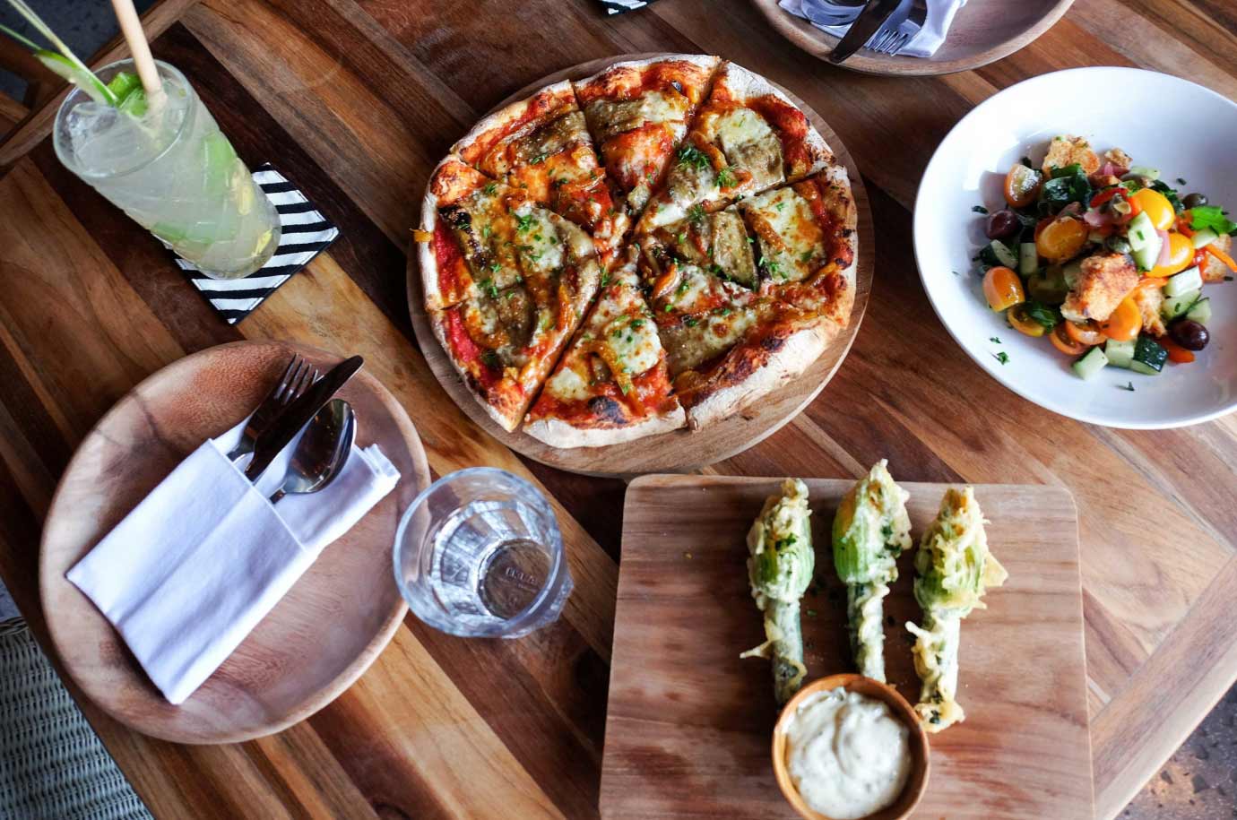 Pizza and salad from Dumbo restaurant