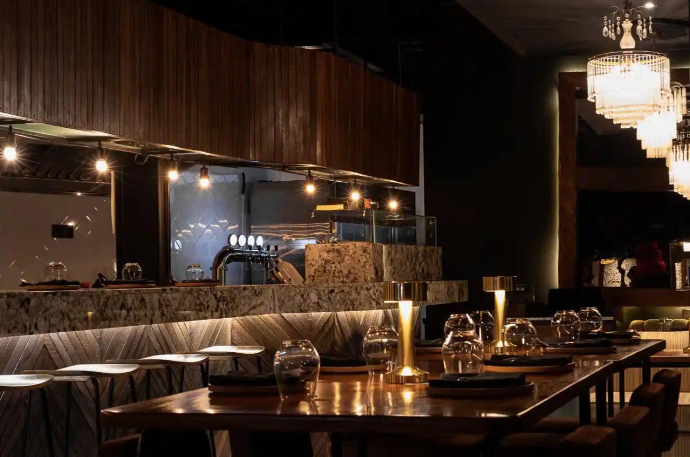 Interior overview in the Honey & Smoke restaurant