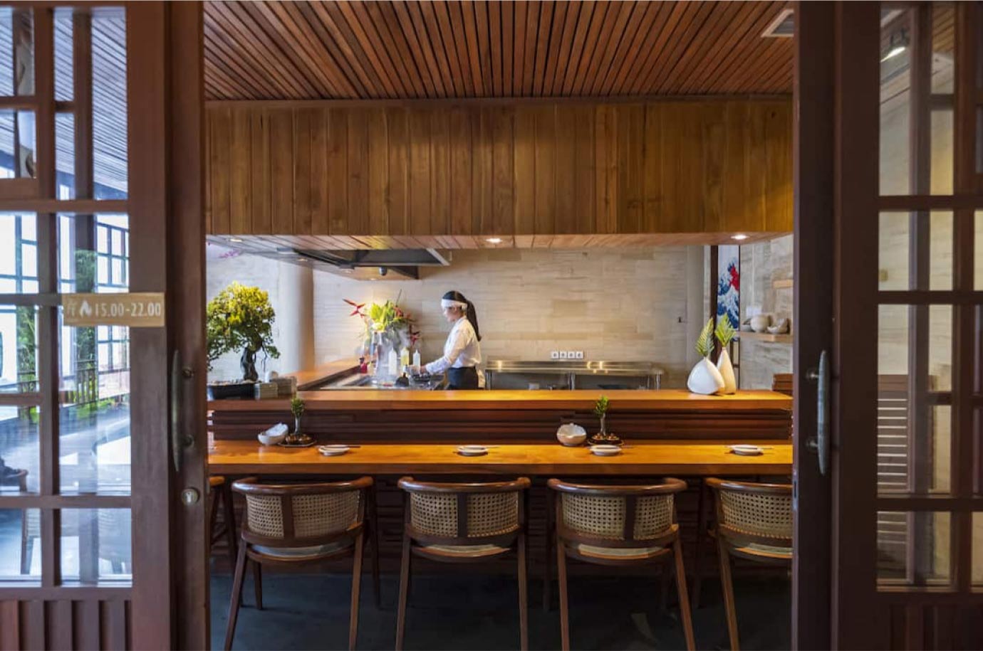 Interior and bar overview in the Kojin restaurant