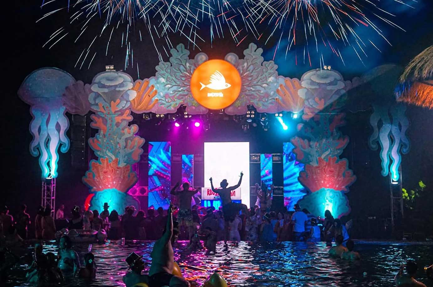 The night pool party in Roosterfish Beach Club