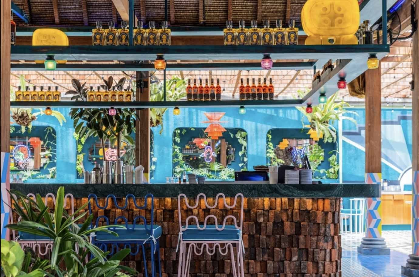 Bar counter and the drinks in the Motel Mexicola bar