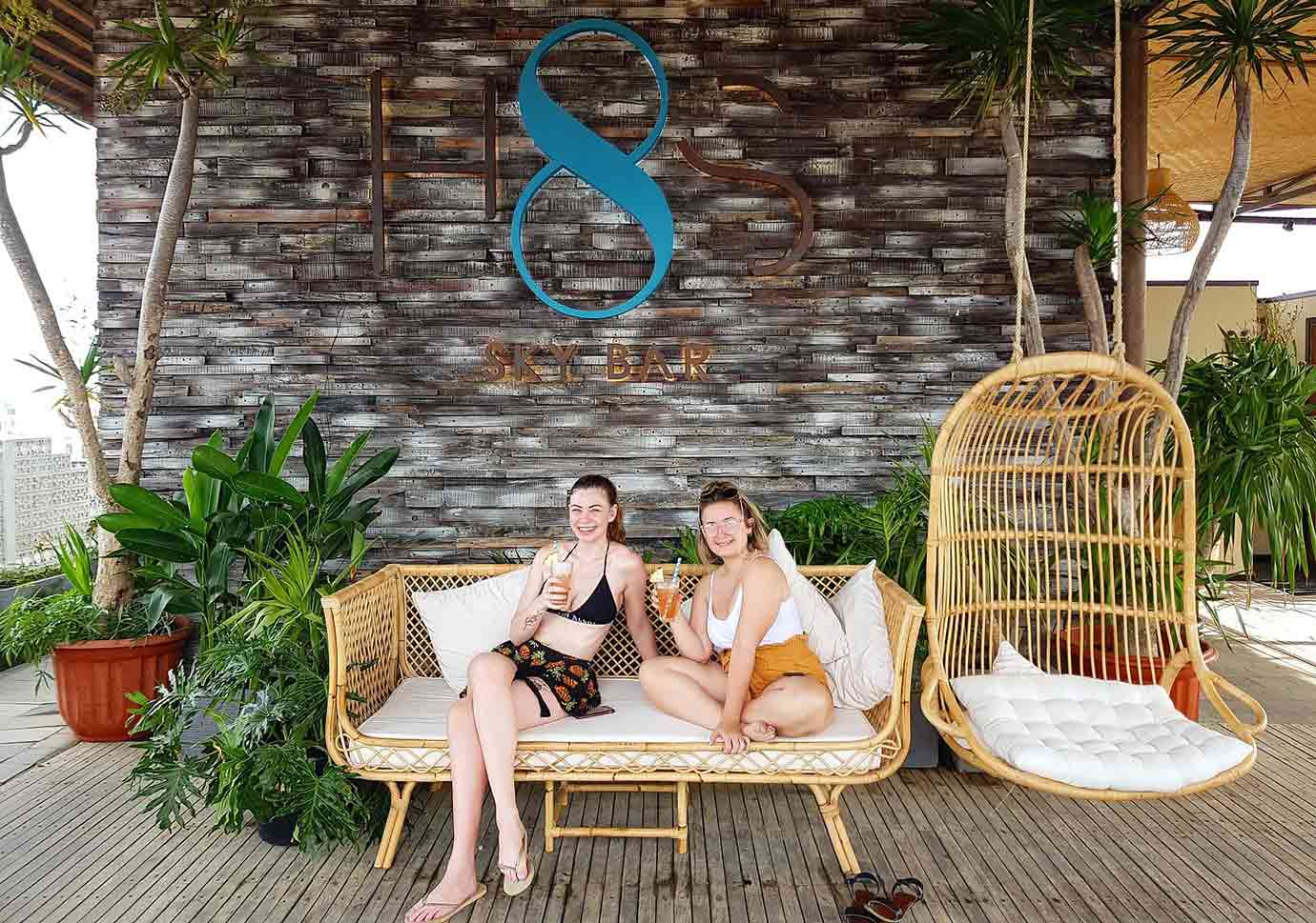 Drinking cocktails in H8S Sky Bar