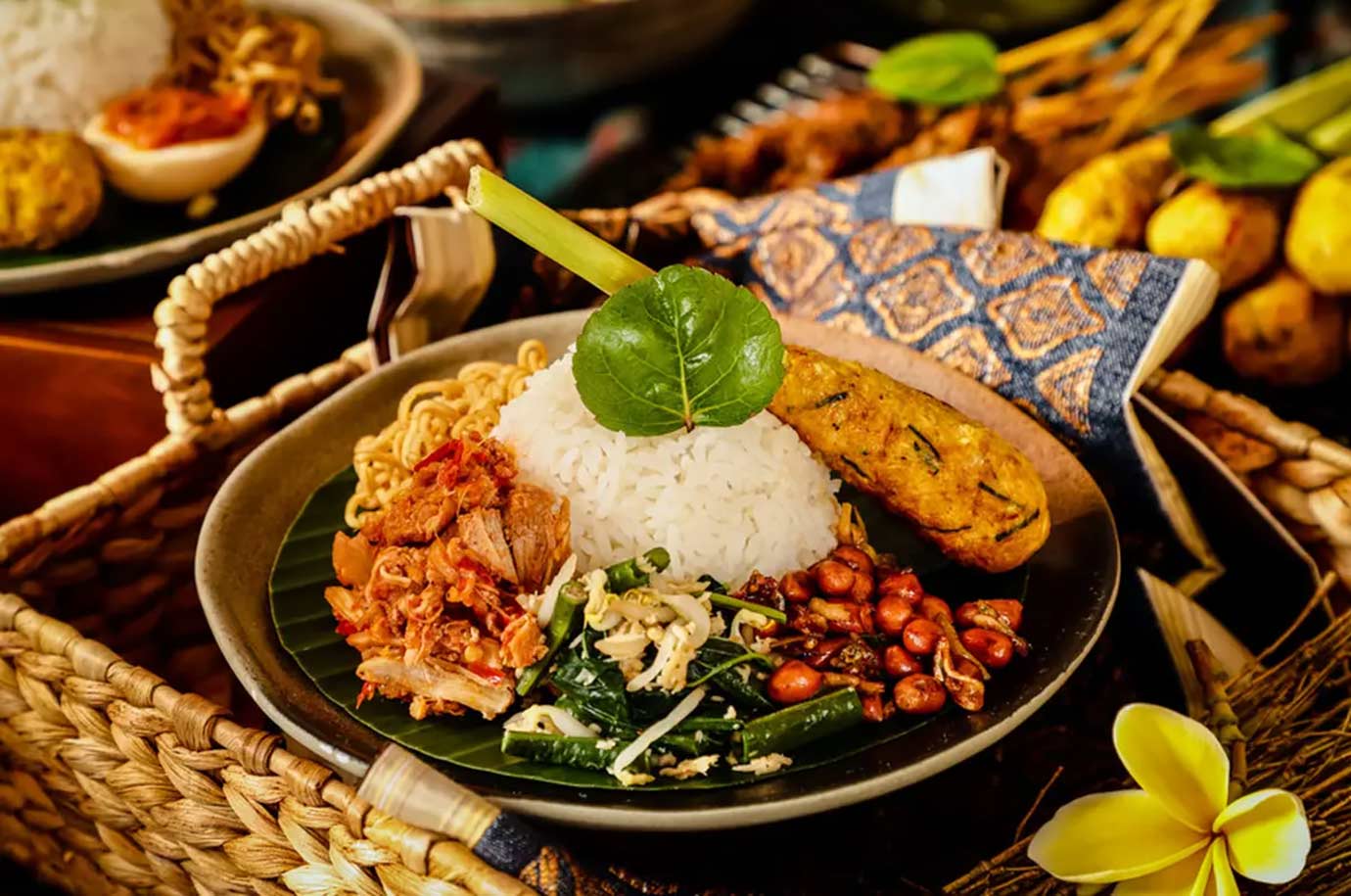 Nasi Jinggo on banana leaf from Bali cuisine