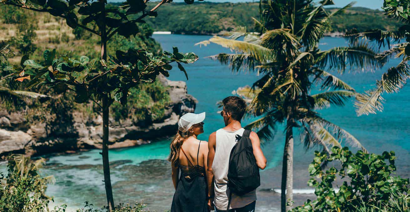 Couple is traveling in Bali during the dry season