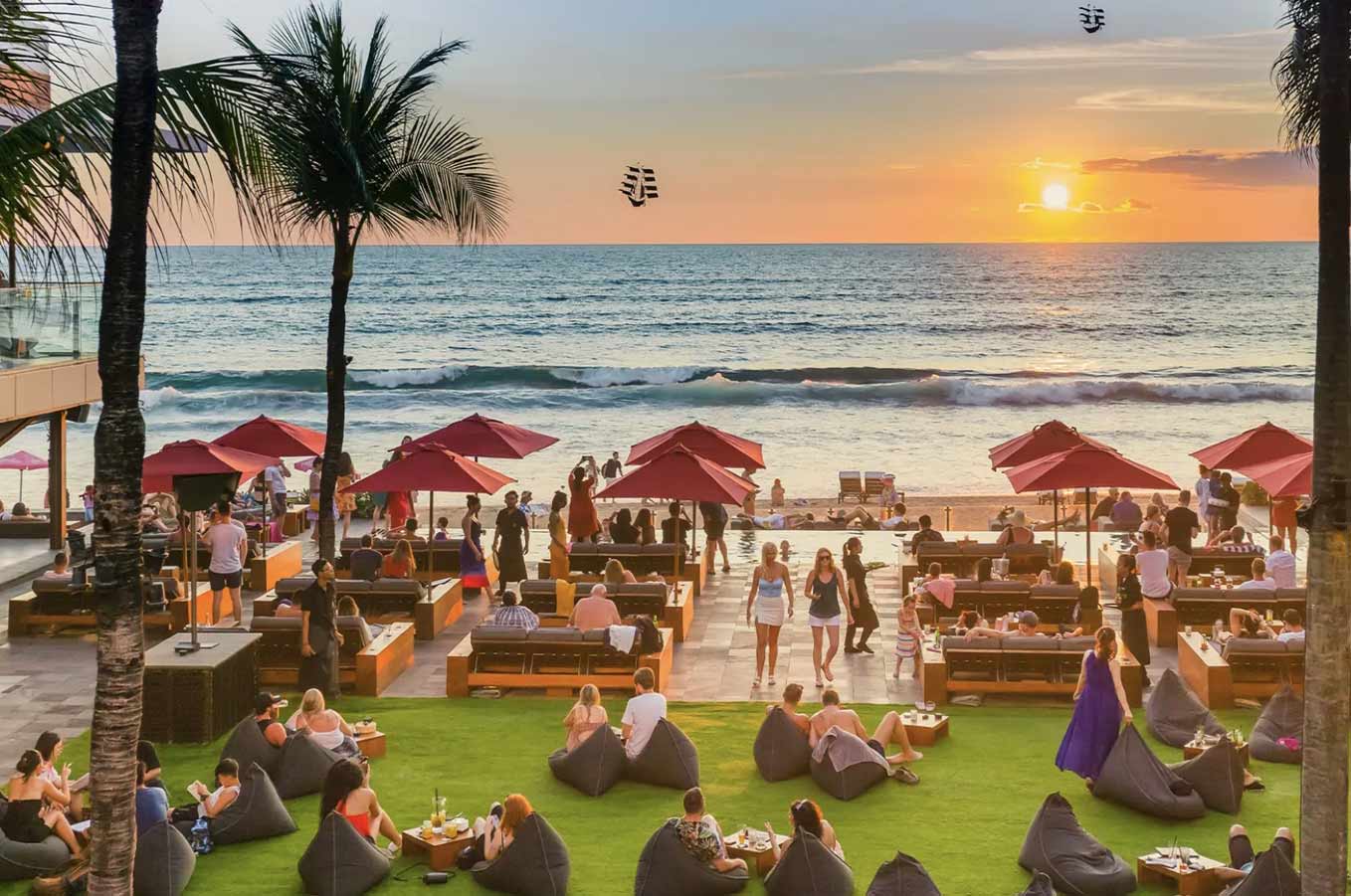 Outdoor seats of the Ku De Ta Beach Bar near the beach