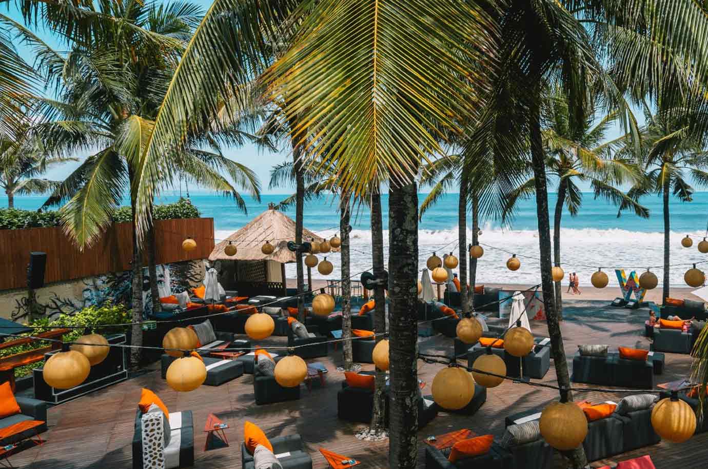 Outdoor seats near the beach from Woobar Bali