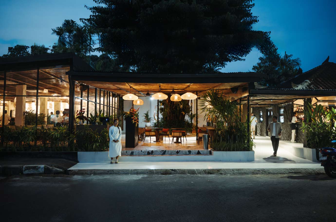 Interior and exterior of Lava Gastrobar & Grill, Sanur