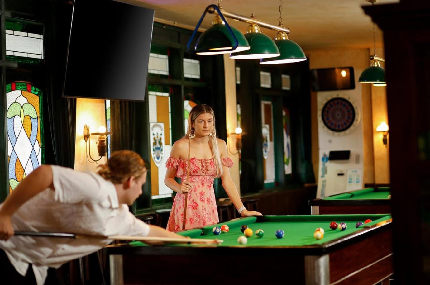 Billiard tables in the Gracie Kelly's Irish Pub