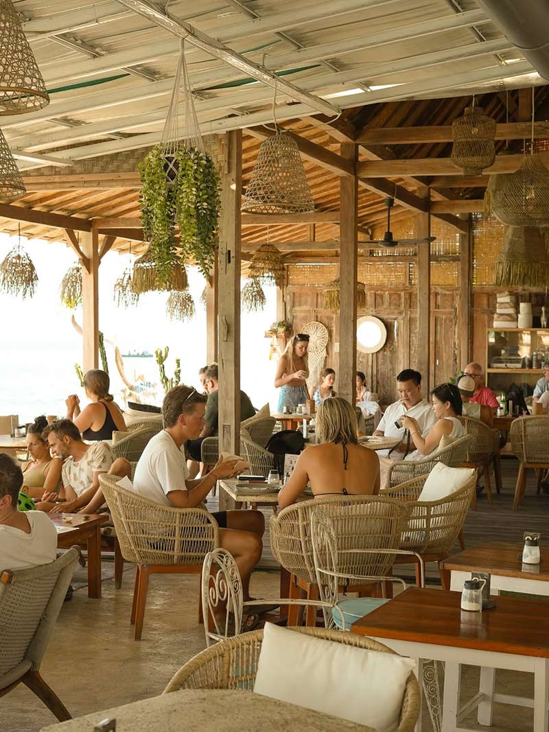 Wooden boho interior of Secret Penida Restaurant