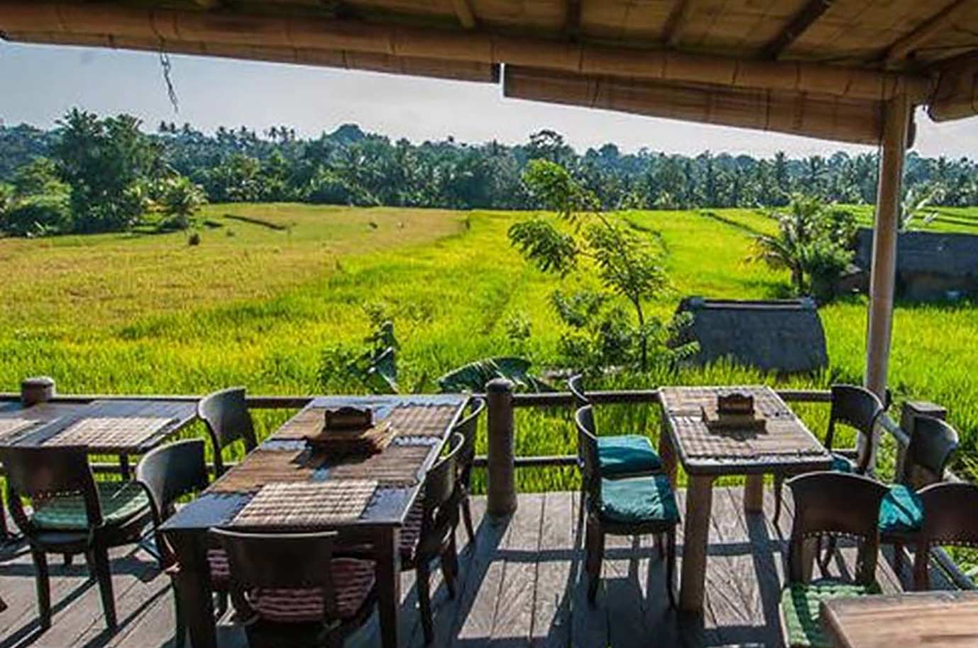 Wooden terrace of Sari Organik in Ubud