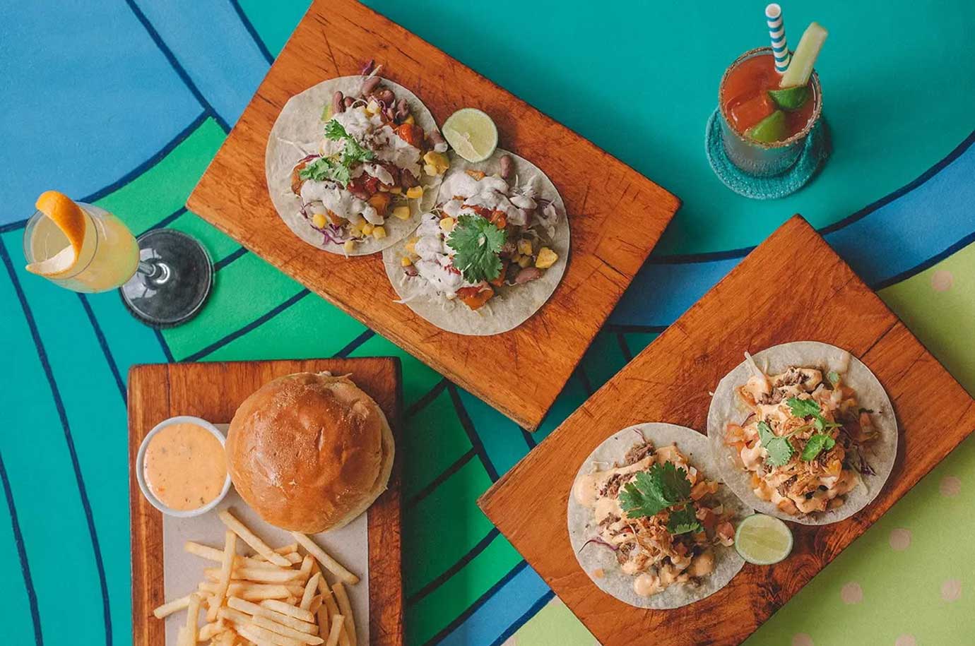 Tacos and burger from Sea Circus cafe