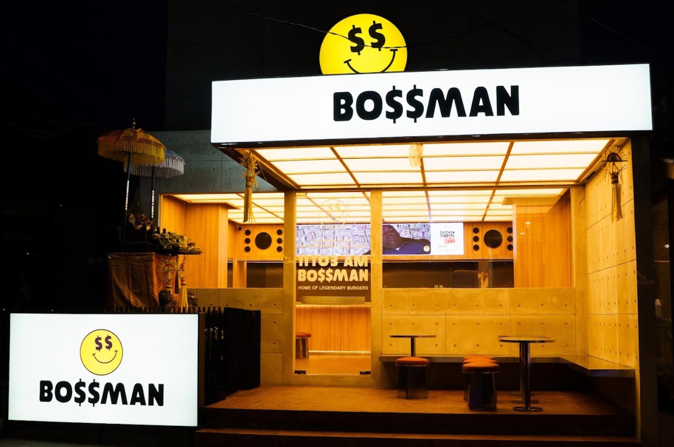 BO$$MAN burger restaurant in the night