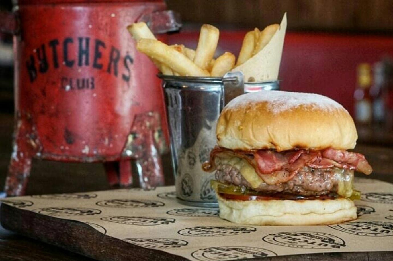 Burger and french fries from The Butchers Club restaurant