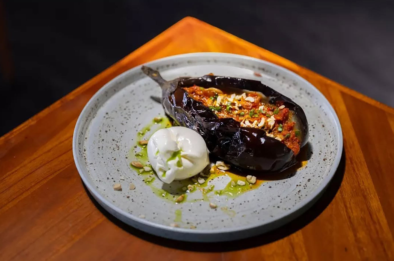 Delicious stuffed eggplants with mozzarella at Mana  cafe