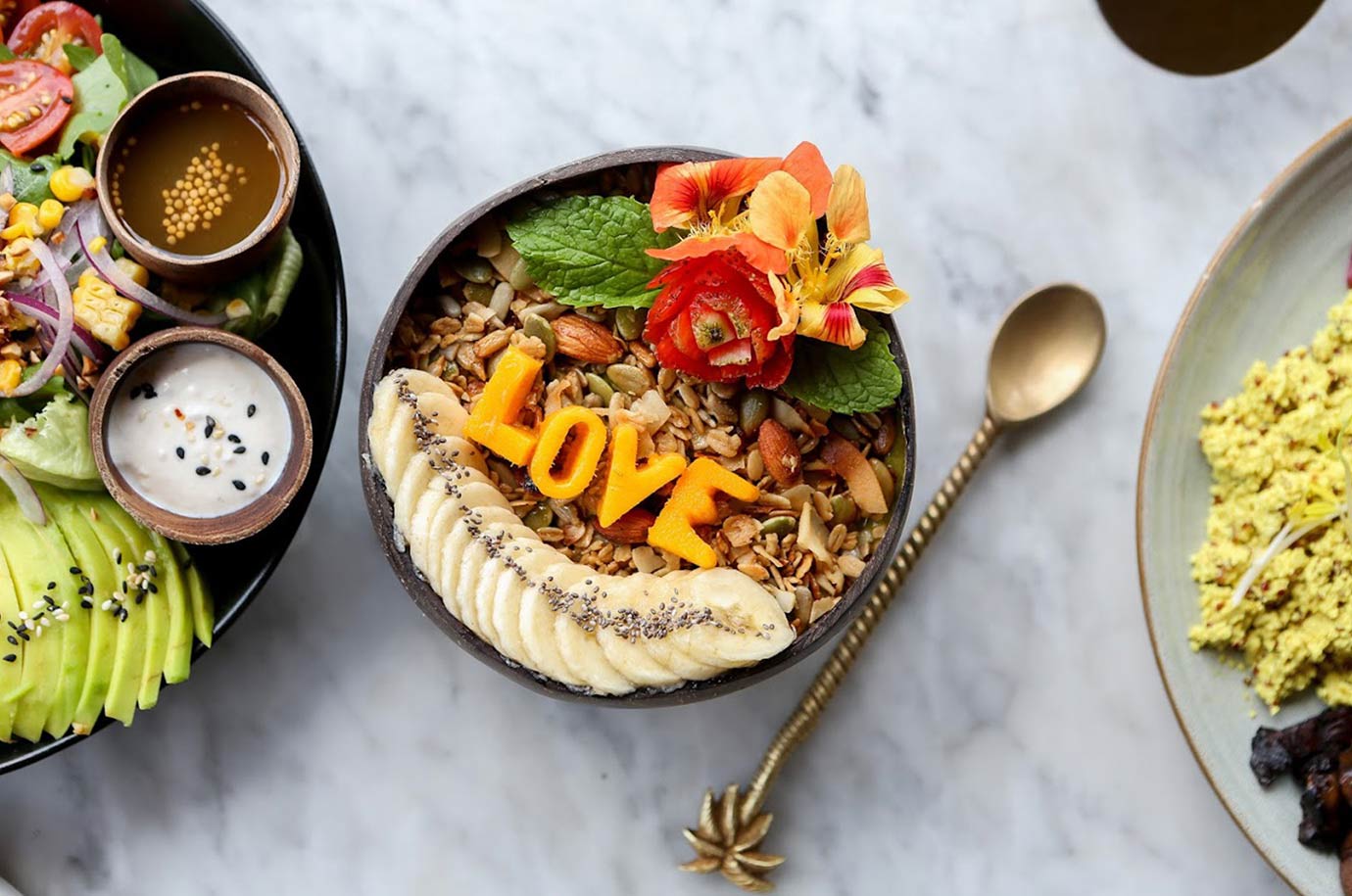 Granola with fruits and nuts at The Loft cafe