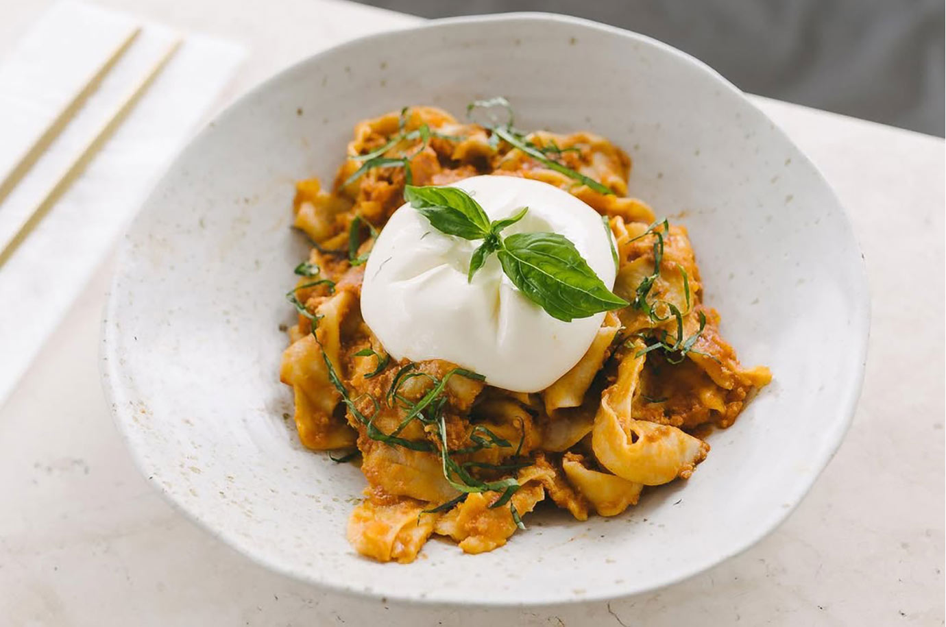Pasta with mozarella from Touché cafe