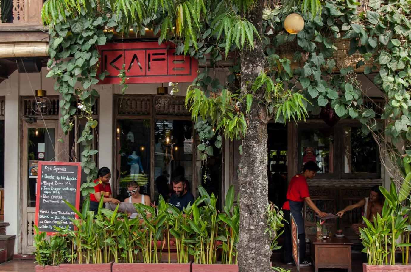 Entrance and outdoor seats in the KAFE cafe
