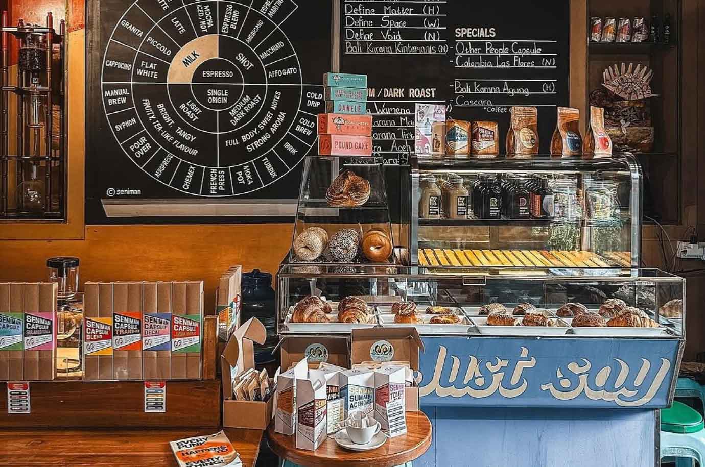 Showcase and menu in the Seniman Coffee Studio Ubud