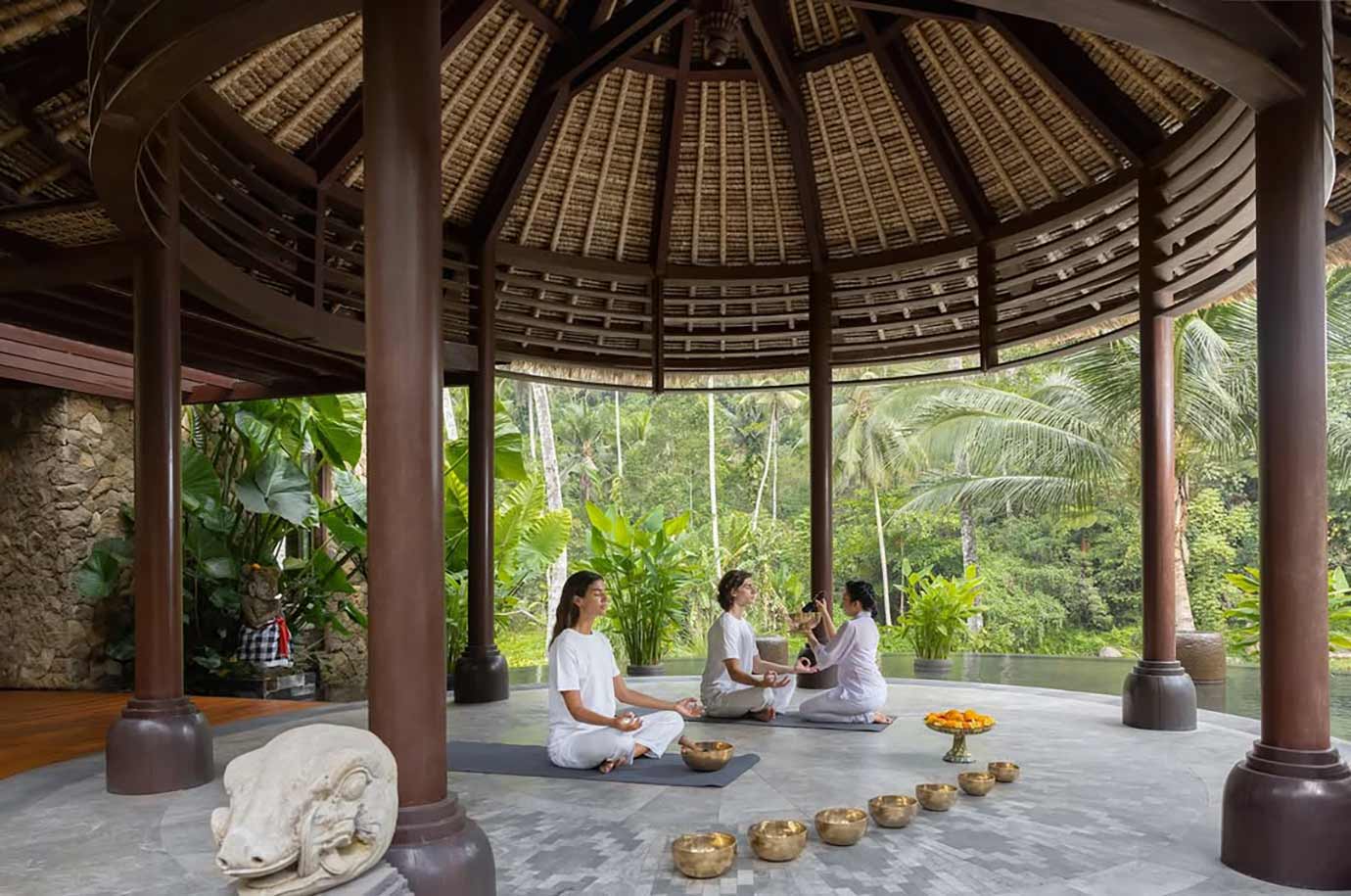 Singing bowls meditation in Mandapa Spa