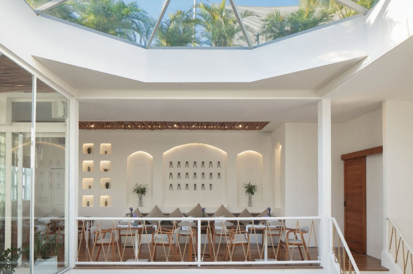 White and beautiful interior in the Mauri Restaurant, Seminyak