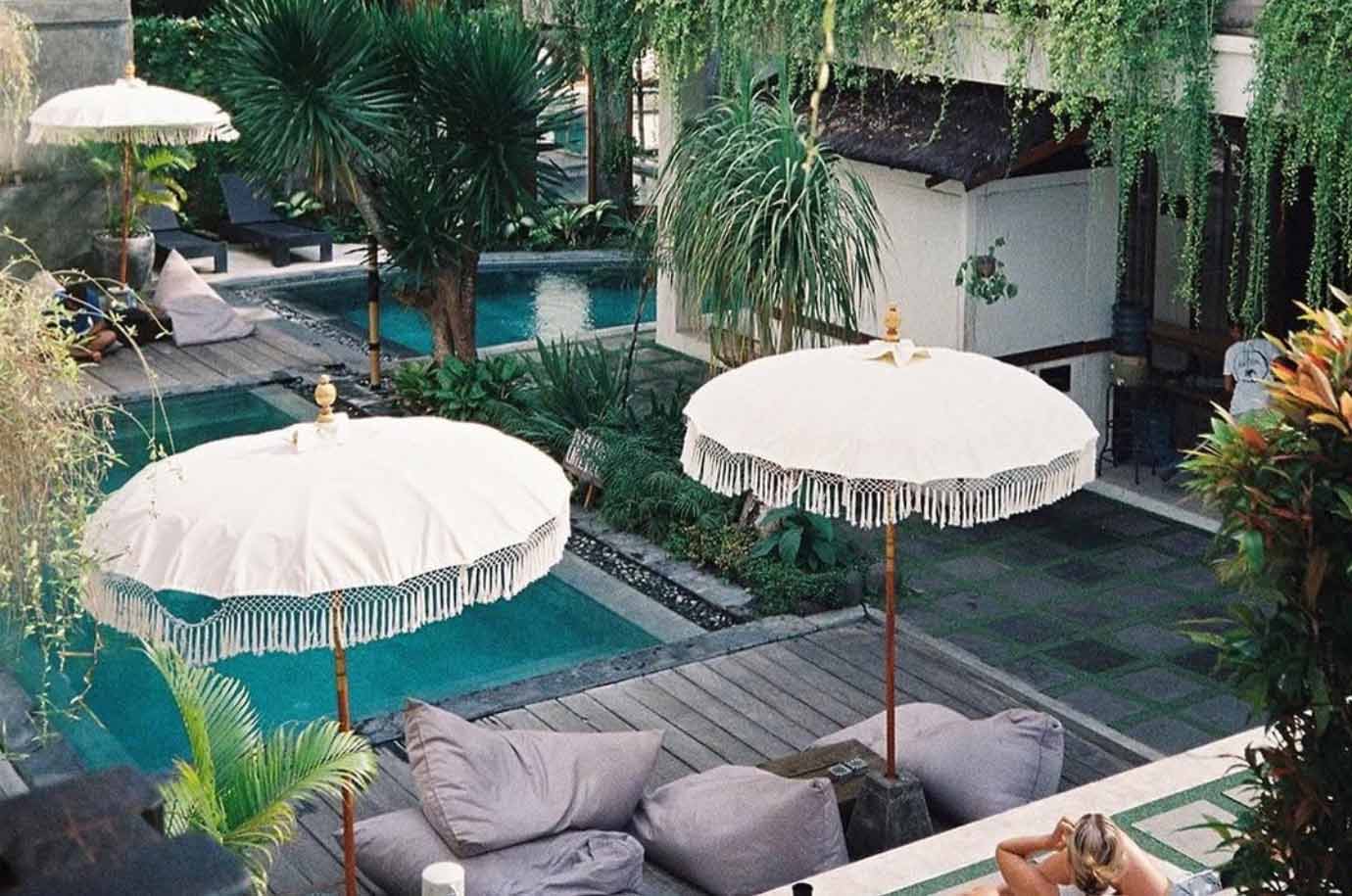 The courtyard in the The Farm Hostel Canggu