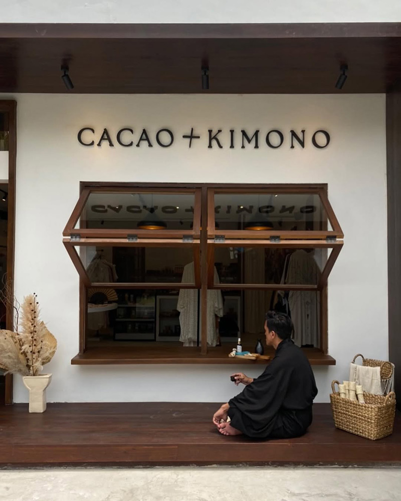 Drinking tea in Cacao + Kimono shop