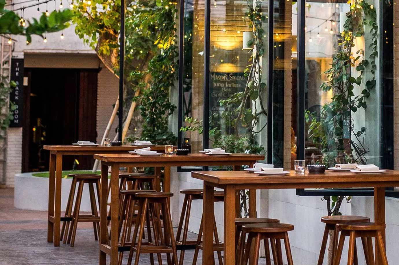 Outdoor seats in the MASON restaurant