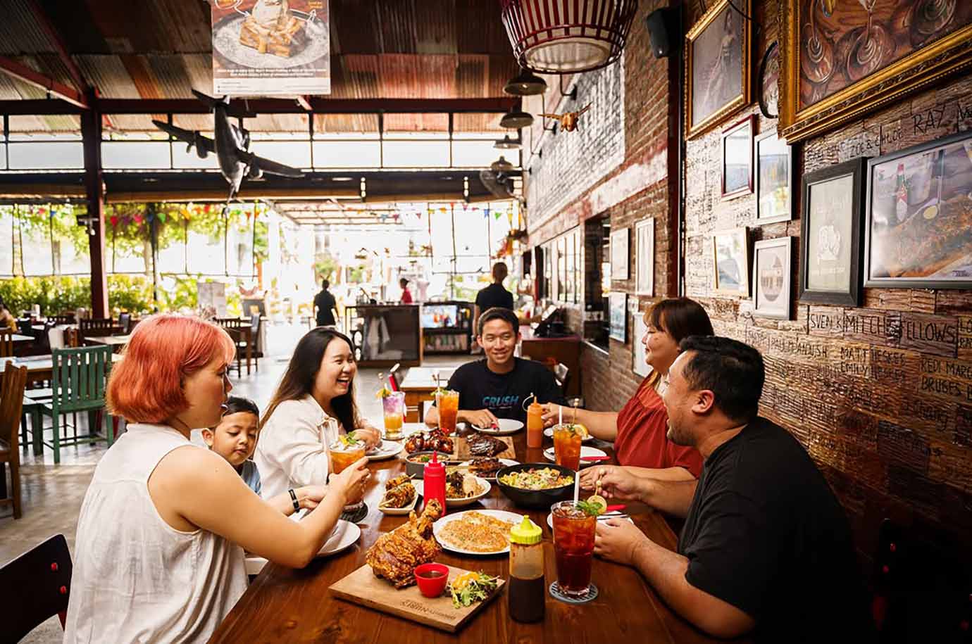Interior and guests in Naughty Nuri’s restaurant