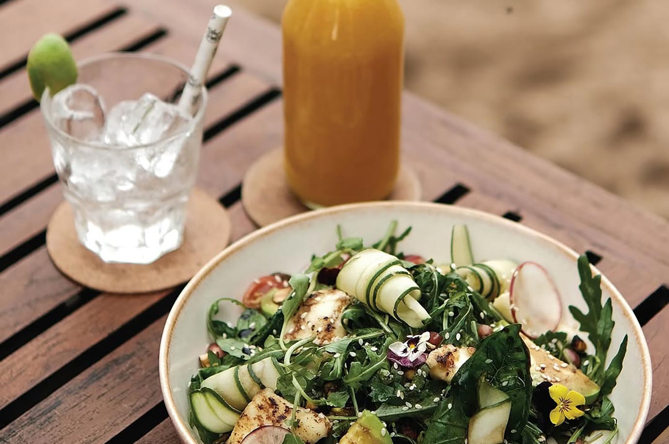 Salad and juice from Soul on The Beach restaurant