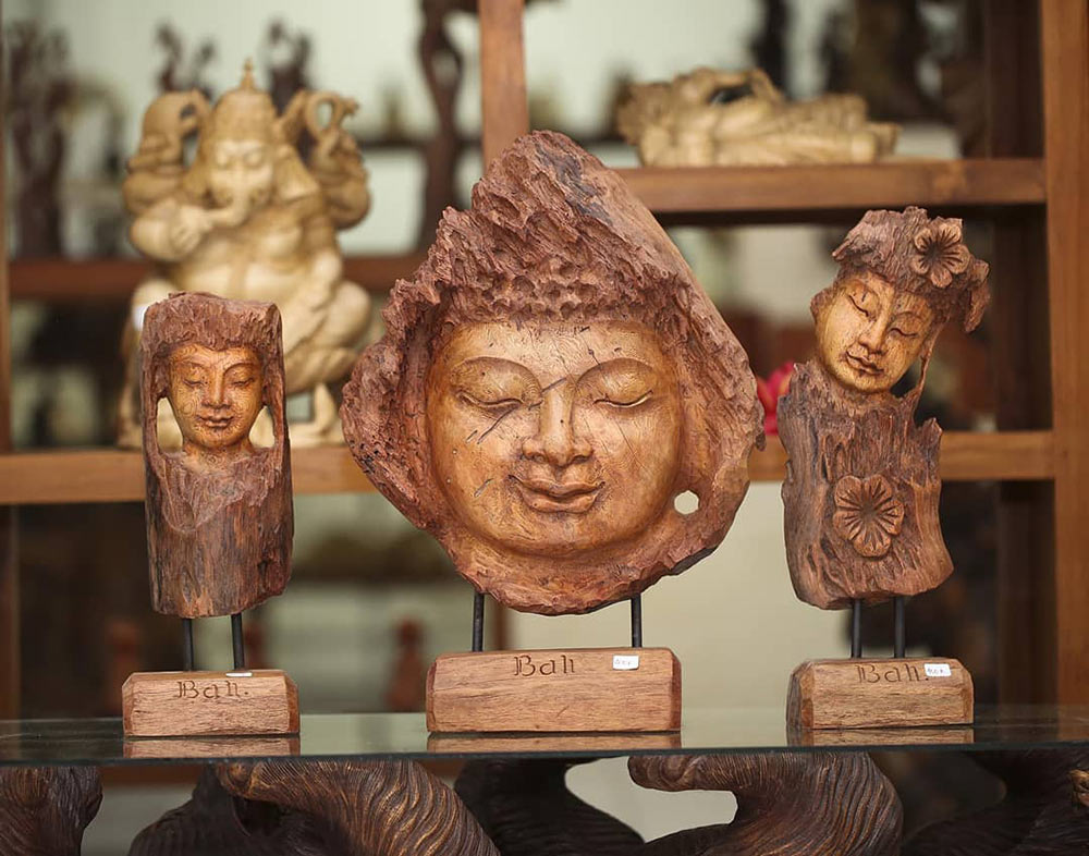 Wooden carved sculptures in Bali
