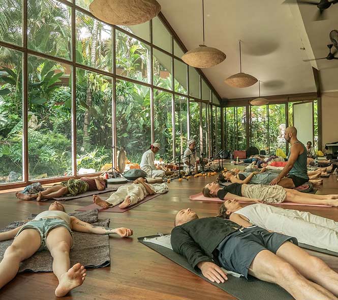 Group meditation during Yoga Retreat in Bali