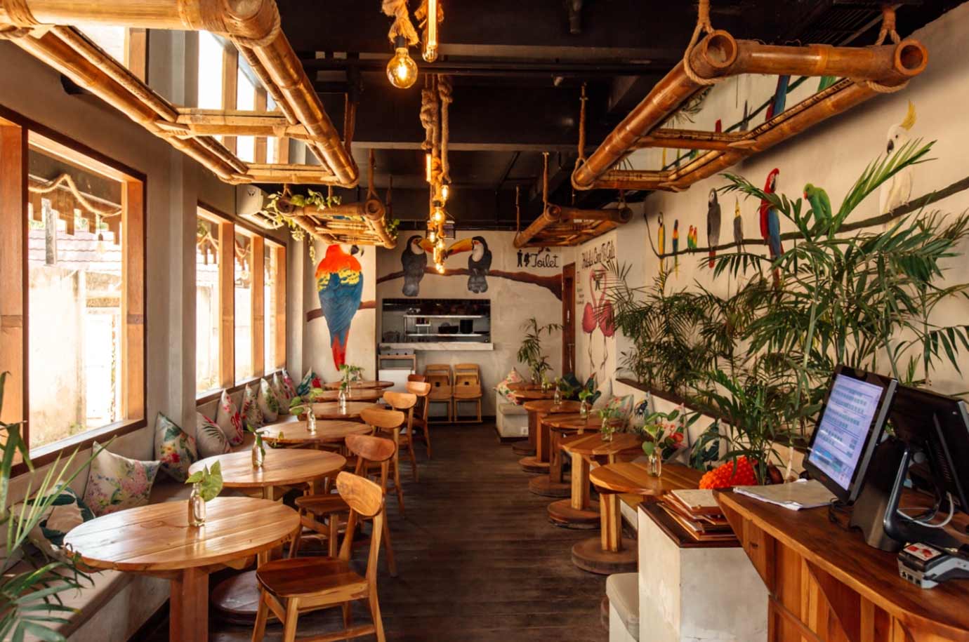 Wooden stylish interior in Carpe Diem restaurant