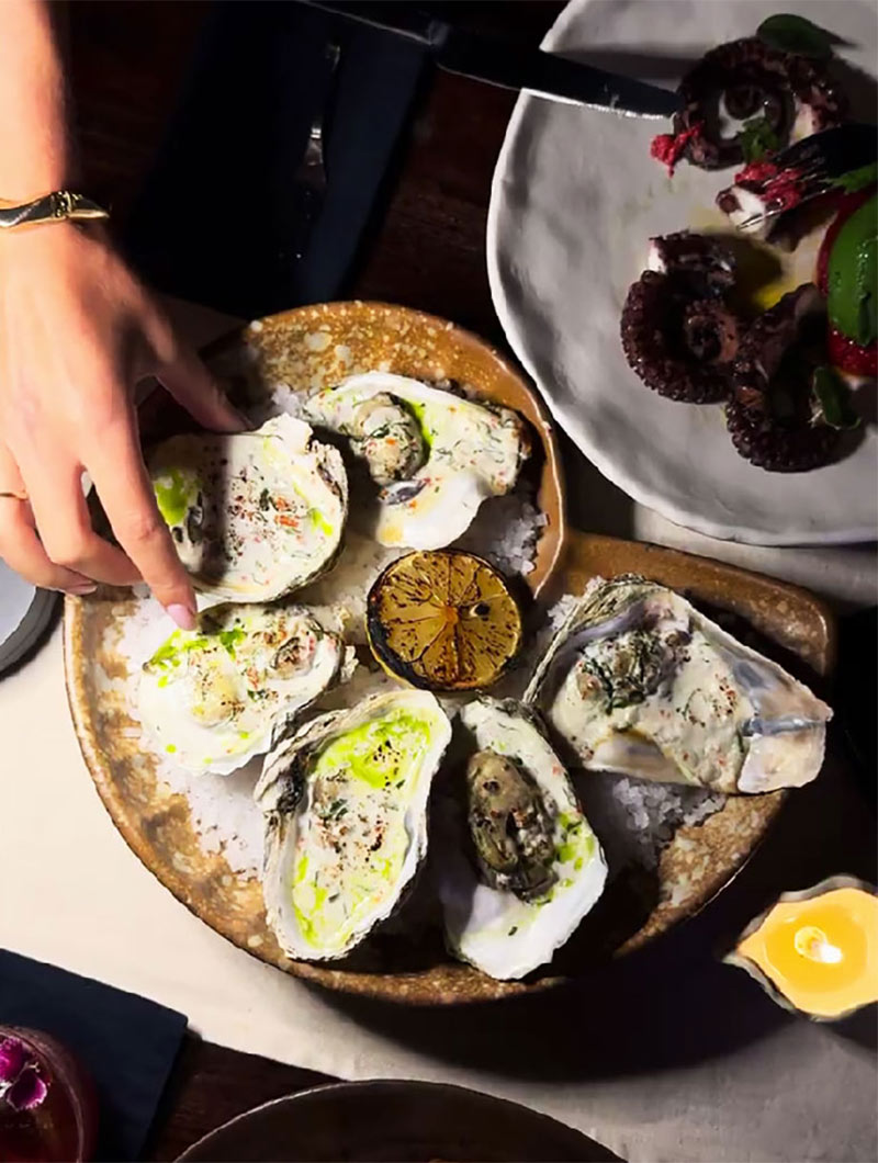 Tasting seafood from Nautilus restaurant
