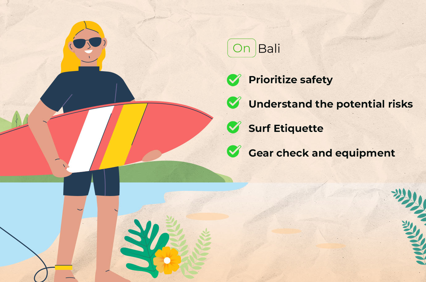 Image with the list of things you should know before surfing in Bali