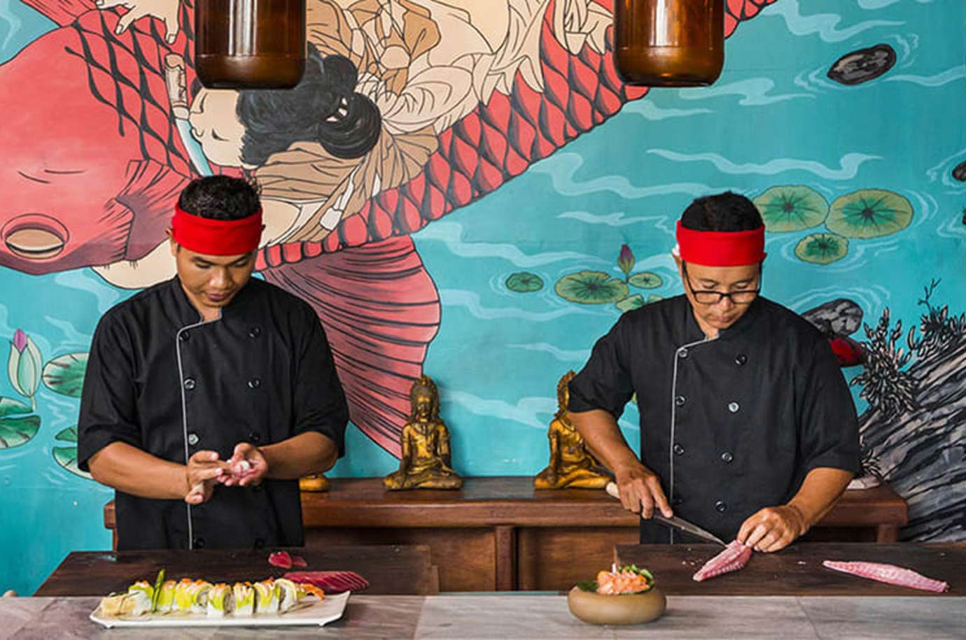 Cooking of Japanese food in Ji Terrace by the Sea