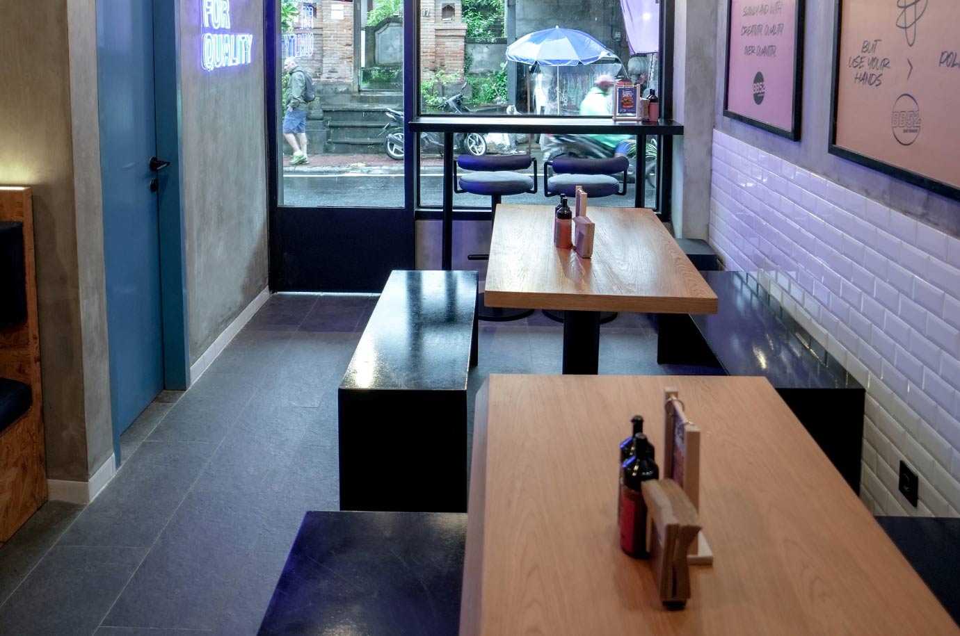 Simple places to sit in the BB52 restaurant