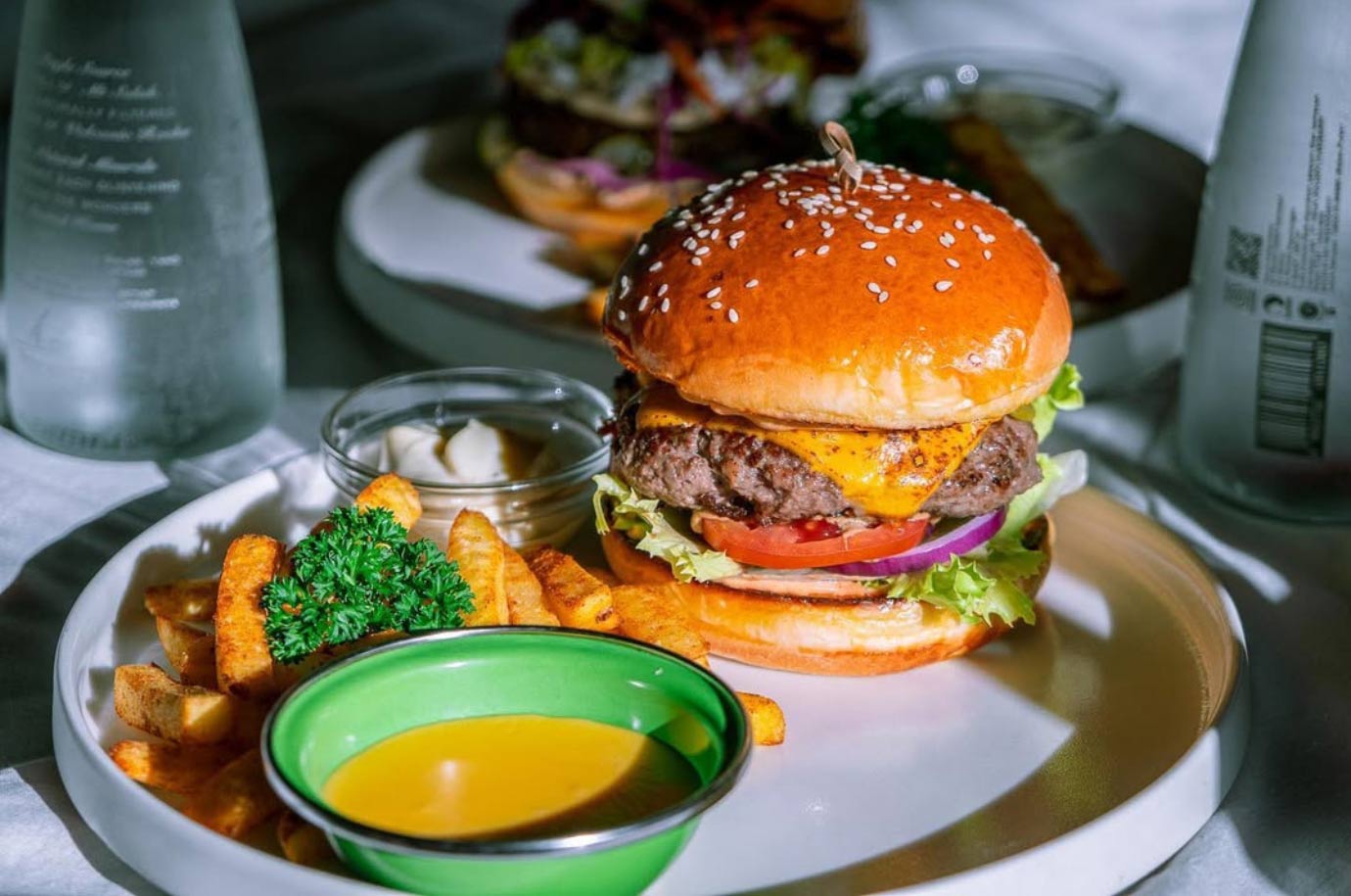Burger, sauce and french fries from Soul Bites restaurant