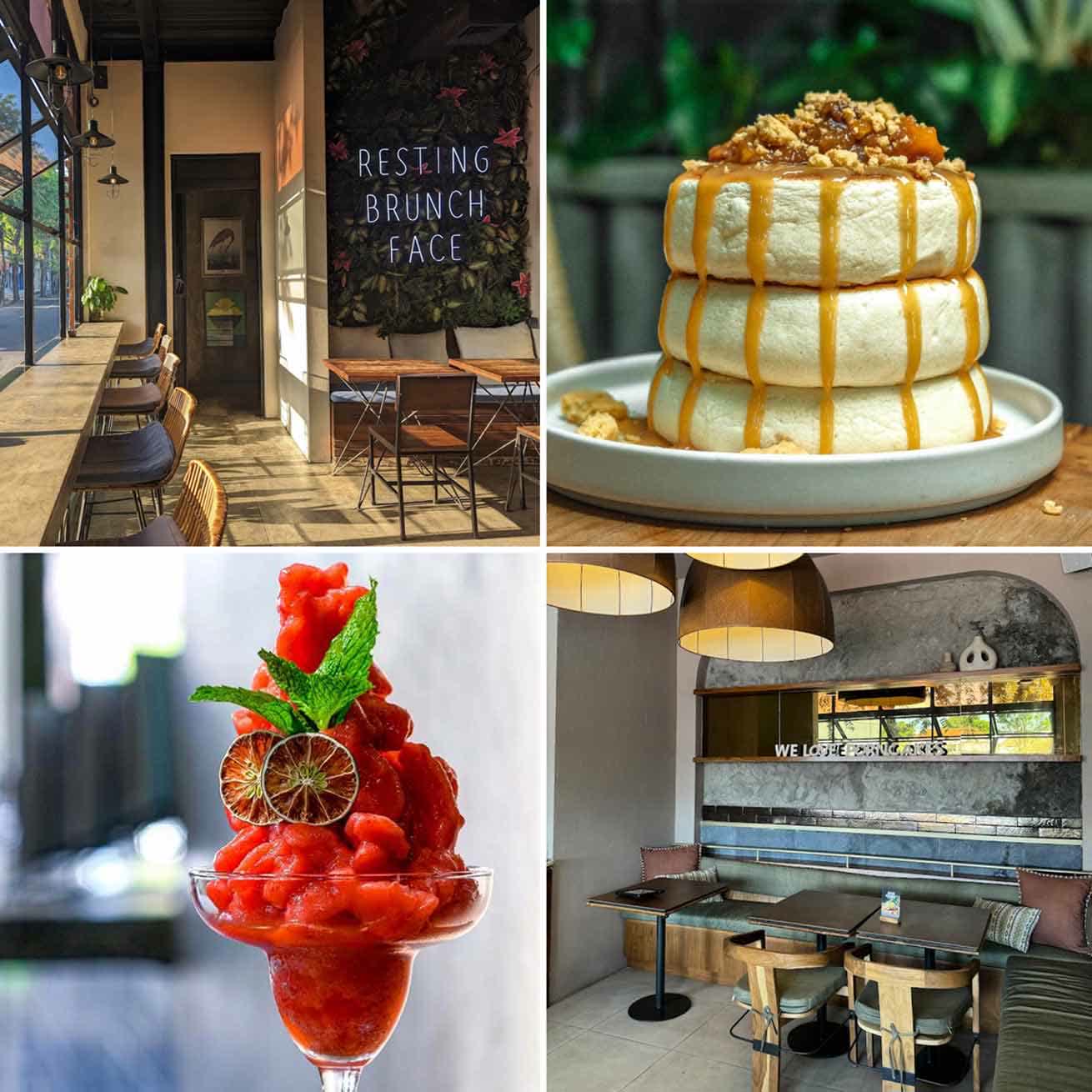 Souffle pancakes, strawberry smoothie and the whole interior in Brunch Club Bali